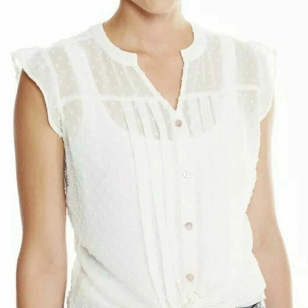 Matilda Jane Women's Ivory Sheer Swiss Dot Cresting‎ Wave Blouse Size Large